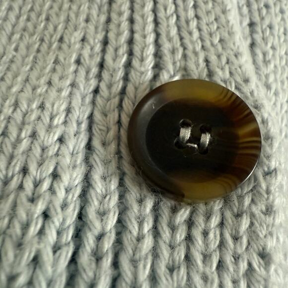 ELIE TAHARI | Light Blue Cotton Chunky Knit Boyfriend Cardigan Sweater | Small - Picture 4 of 6